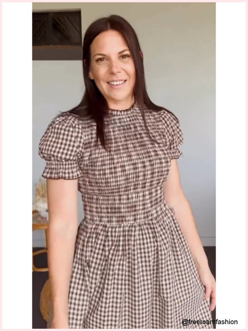100% Cotton Smocked Midi Dress with Ruffle Puff Sleeves, Casual & Versatile - Picture 6 of 6